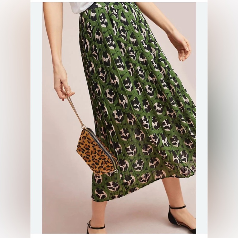 Anthropologie Maeve Green Floral Print Pleated Midi Skirt S - Picture 2 of 10